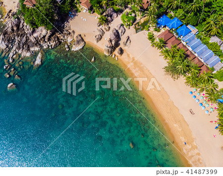 Aerial view of beautiful tropical beach and sea with palm and other tree in koh samui island 41487399