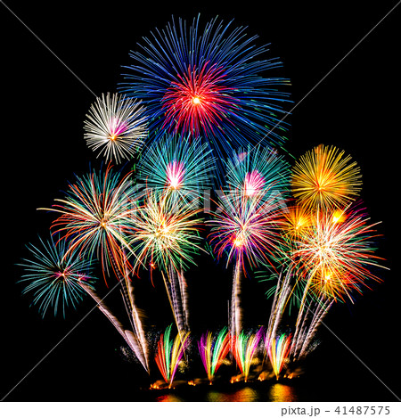 Beautiful fireworks display on black sky Beautiful fireworks display on black sky 41487575