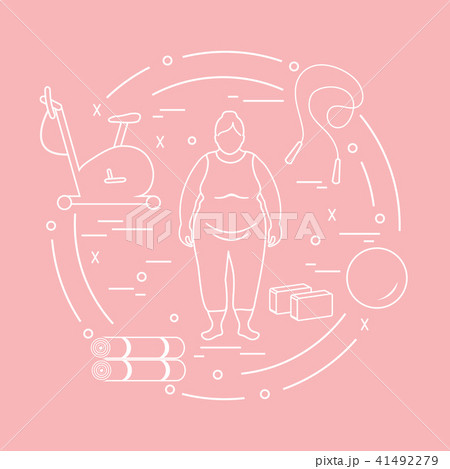 Fat woman and different sports equipment Fat woman and different sports equipment 41492279