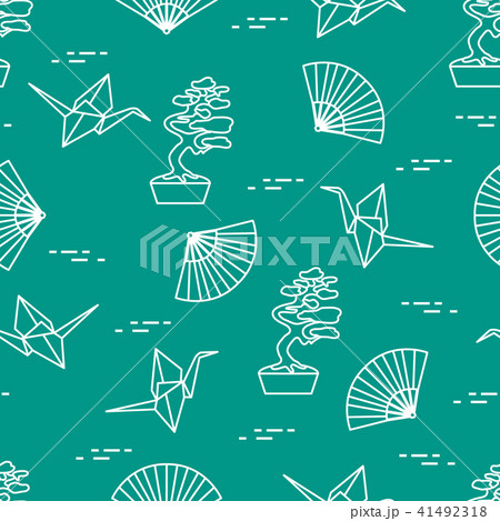 Pattern Bonsai trees, origami cranes, fans. 41492318