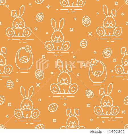 Pattern with Easter rabbits, eggs, baskets Pattern with Easter rabbits, eggs, baskets 41492802