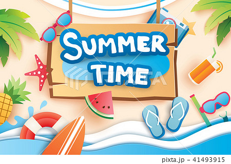 Summer with paper cut symbol for vacation beach  41493915