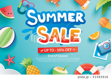 Summer sale with paper cut symbol for advertising  41493916