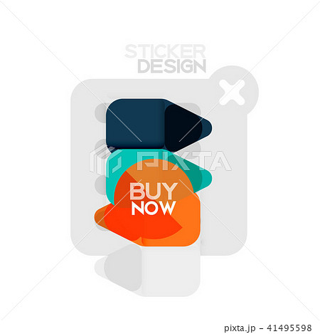 Flat design triangle arrow shape geometric sticker icon, paper style design with buy now sample text 41495598