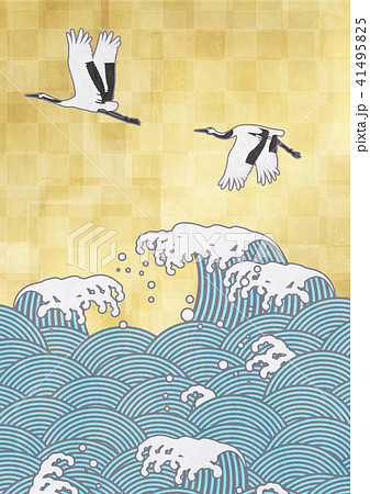 波　水しぶき　金箔　鶴 41495825
