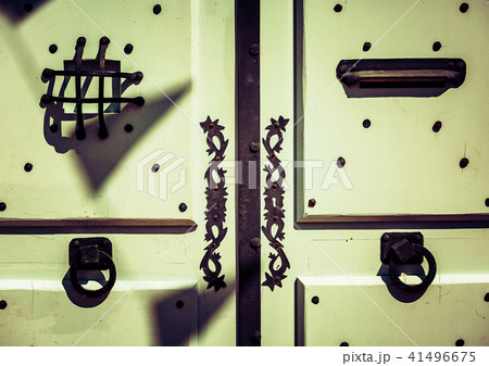 Vintage green door with black pattern 41496675