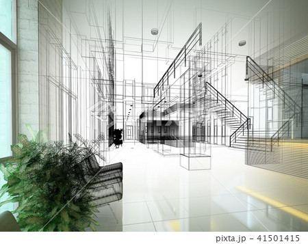 sketch design of interior hall, 3d rendering 41501415