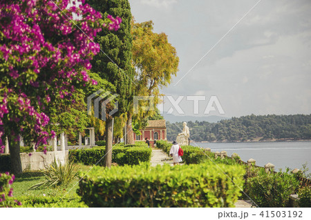 beautiful park with blooming gardens in europe at summer day 41503192