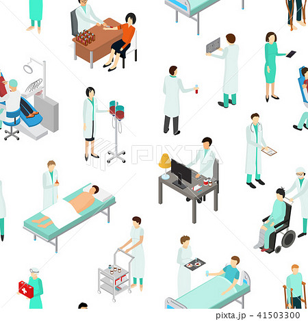 Nurses Attending Patients Seamless Pattern Background Isometric View. Vector Nurses Attending Patients Seamless Pattern Background Isometric View. Vector 41503300