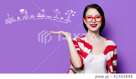 smiling woman with travel route 41503898