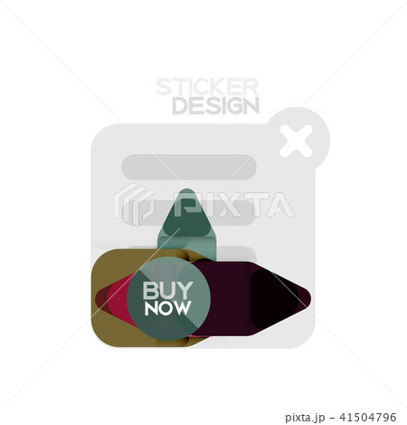 Flat design triangle arrow shape geometric sticker icon, paper style design with buy now sample text 41504796