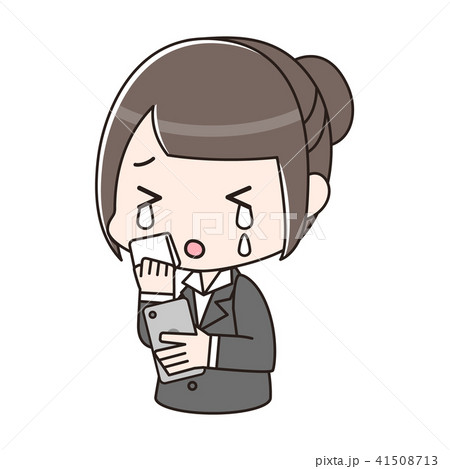 スマートフォンを見て泣いているスーツの女性のイラスト素材 41508713