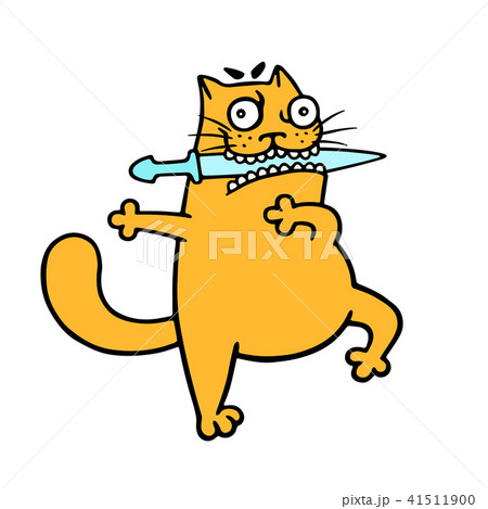 Fat Orange Cat With A Blade In Dances Vectorのイラスト素材