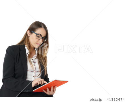 Office woman working tablet pc on white 41512474