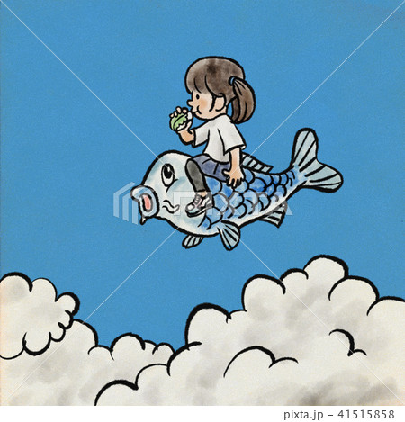 鯉のぼりに乗る女の子のイラスト素材