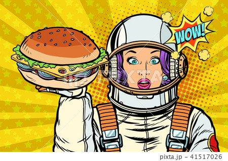 Hungry woman astronaut with Burger Hungry woman astronaut with Burger 41517026