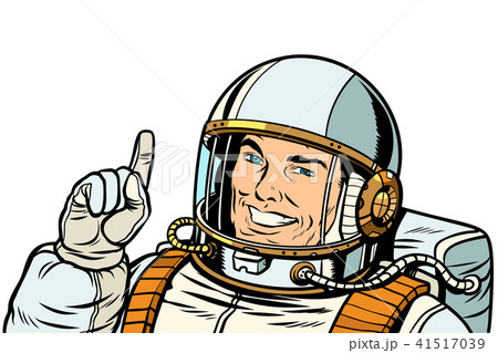 Male Astronaut Pointing Up Isolate On White のイラスト素材