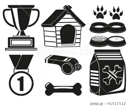9 black and white dog care elements silhouette set 41517112