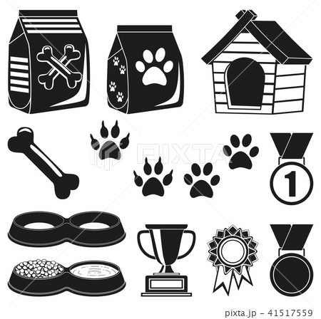 12 black and white pet care elements silhouette set 41517559