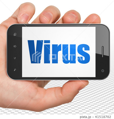 Protection concept: Hand Holding Smartphone with Virus on display Protection concept: Hand Holding Smartphone with Virus on display 41518702
