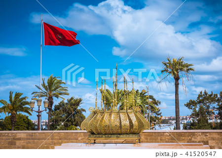 Islamic muslim religious architecture. Traditional golden decorations with Morocco flag 41520547