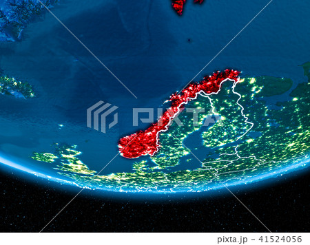 Norway on planet Earth from space at night 41524056