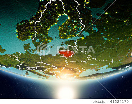 Lithuania with sun on planet Earth 41524179