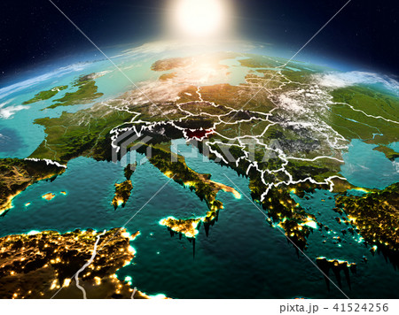 Slovenia in sunrise from orbit Slovenia in sunrise from orbit 41524256