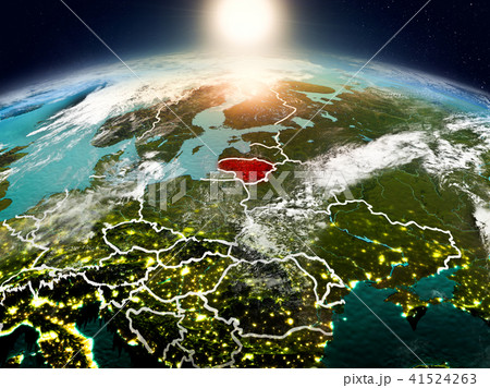 Lithuania in sunrise from orbit 41524263