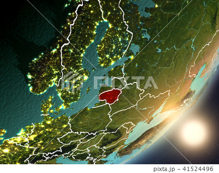 Sun rising above Lithuania from space Sun rising above Lithuania from space 41524496