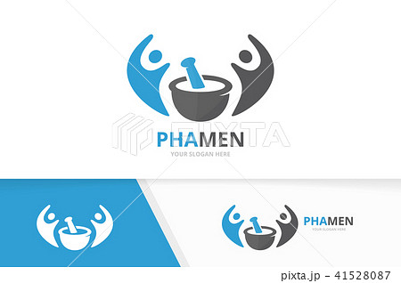 Vector pharmacy and people logo combination. Pounder and family symbol or icon. Unique mortar and 41528087