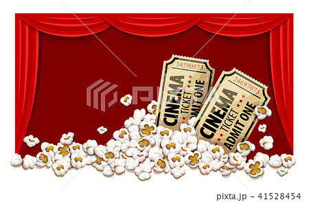 Movie theater hall and tickets in popcorn. 41528454
