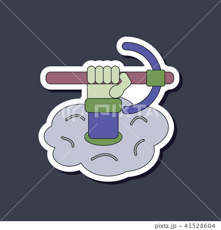 paper sticker on stylish hammer in hand avalanche paper sticker on stylish hammer in hand avalanche 41528604