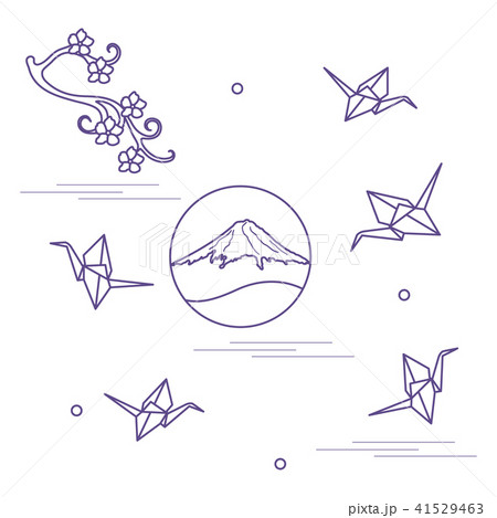 Branch of cherry blossoms, mount Fuji and origami 41529463