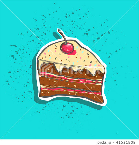 Cute hand drawn tasty cake peace with cherry on top sticker fashion patch badge 41531908