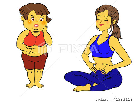 ヨガフィットネスをする、スリムな女性と、ぽっちゃり女性セット 41533118