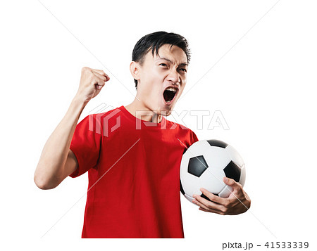 Asian Thai people soccer fan football in red shirt 41533339