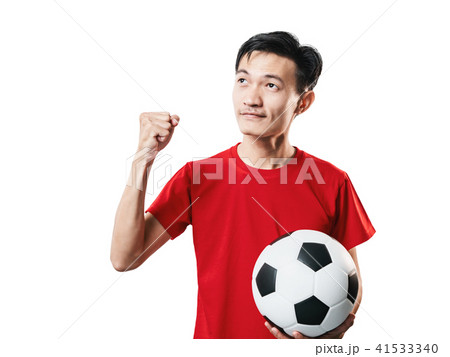 Asian Thai people soccer fan football in red shirt 41533340