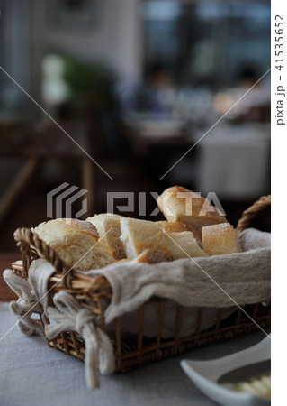French bread baguettes in wood basket the wooden background 41535652