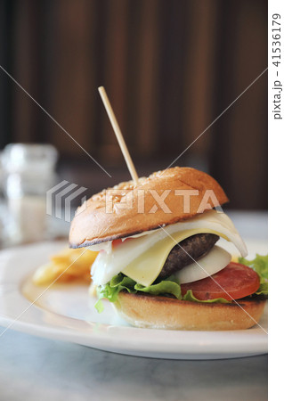 Beef hamburger with fries Beef hamburger with fries 41536179