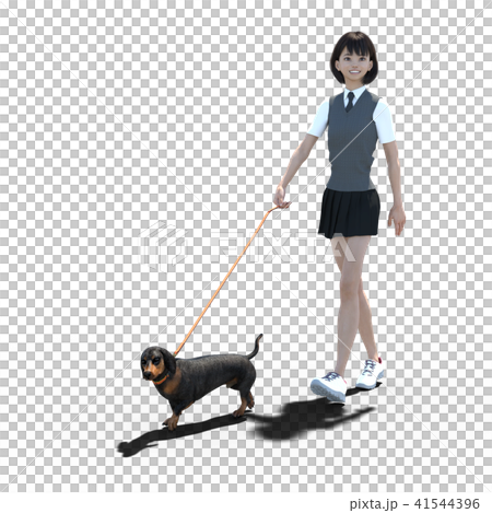 Female student walking with a dog perming3DCG Illustration material 41544396