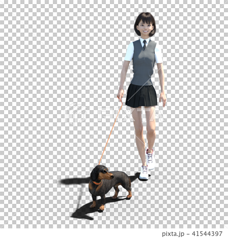 Female student walking with a dog perming3DCG Illustration material 41544397