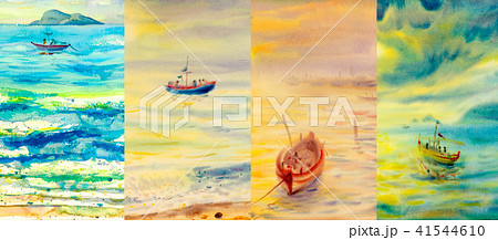 Watercolor painting seascapes at different time. 41544610