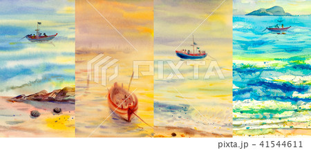 Watercolor painting seascapes at different time. 41544611