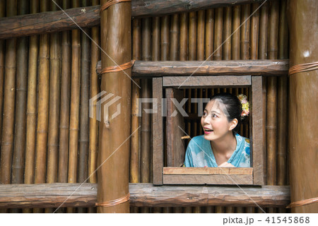 woman stayed inside the bamboo made building 41545868