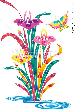 琉球紅型　模様　アヤメ＆チョウ02 41546967