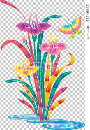 琉球紅型　模様　アヤメ＆チョウ02 41546967