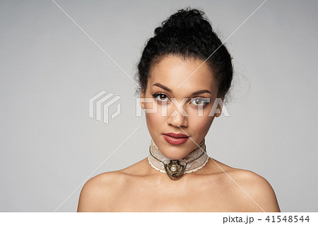 Beauty portrait of beautiful mixed race woman wearing chocker 41548544