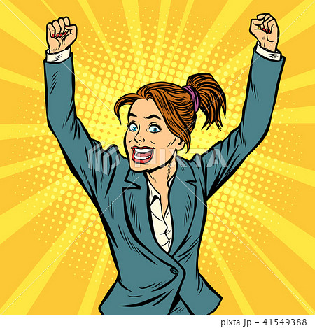 joyful woman winning hand gesture up 41549388