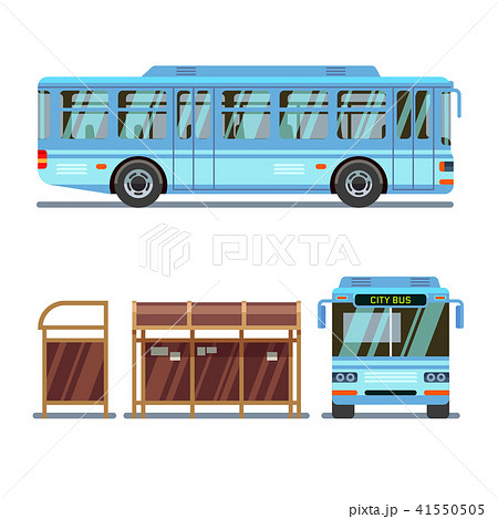 Bus Stop And City Bus Vector Illustrationのイラスト素材